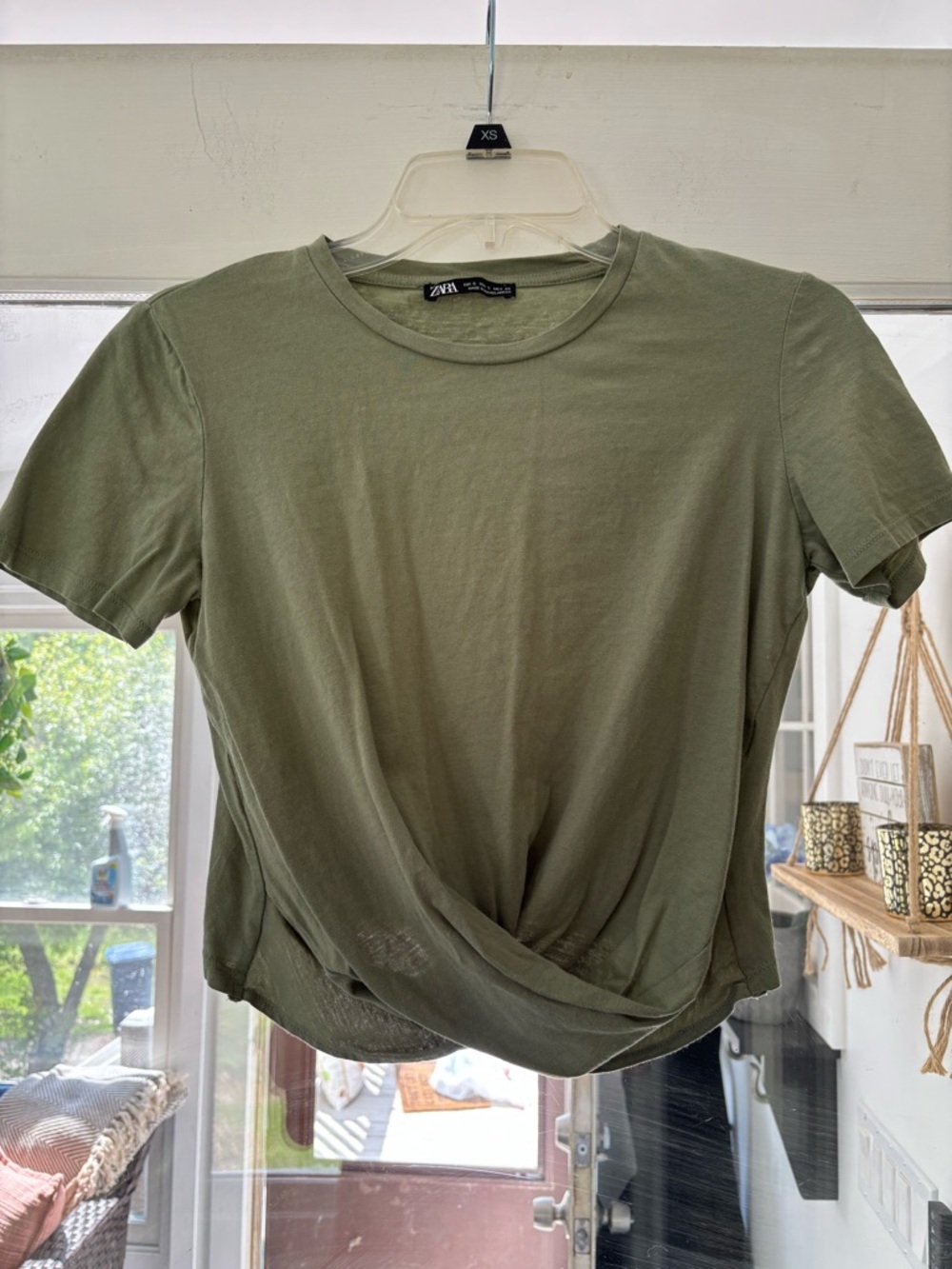 Zara Olive Twist-Front Crop Tee